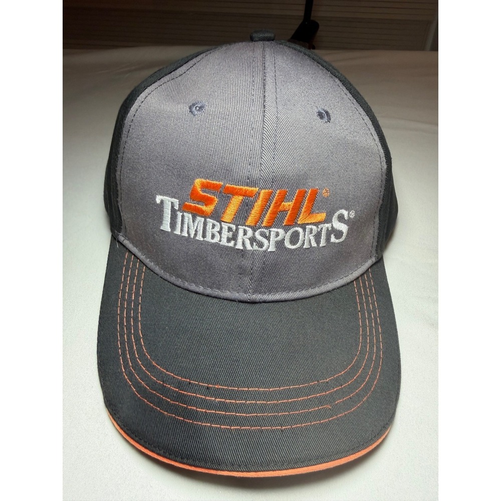 Stihl Timbersports Hat Mens Grey Black Embroidered Adjustable Baseball Cap